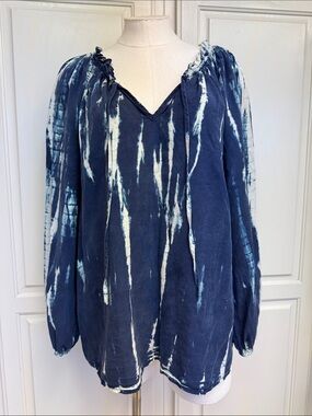 Knox Rose Navy Blue Tie-Dye V-Neck Peasant Tunic